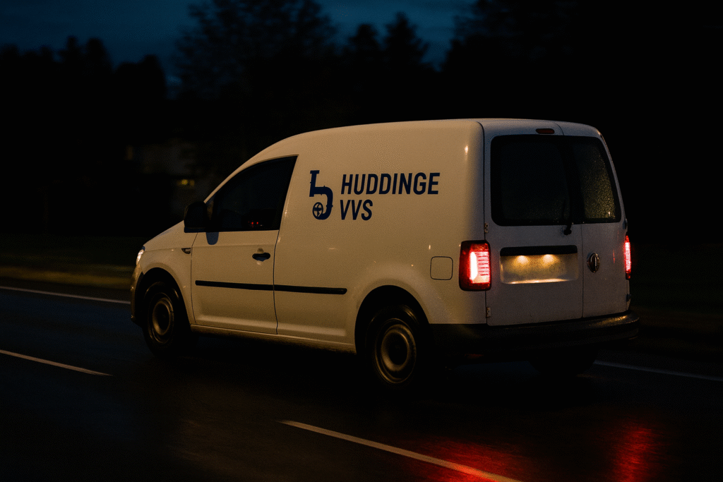 Huddinge VVS bil på kvällen